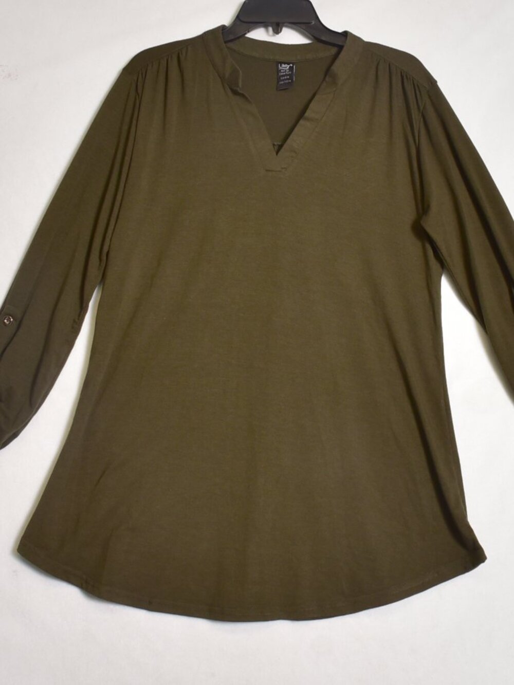 Lildy Roll Up Sleeve Women's Olive Green Blouse Size S/M Tunic